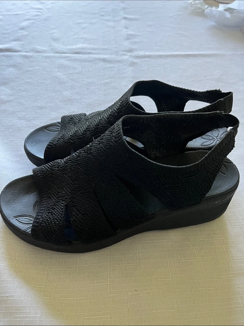 Skechers Pier-Lite Memory Marker Comfort Knit Slingback Sandals - Black